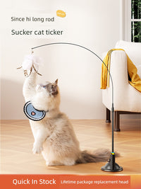 Relieving Stuffy Handy Gadget Long Brush Holder Pet Cat Toy with Suction Cup - Image 1